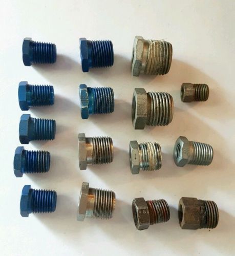 Lot of 16 male to female pipe bushing reducer fittings - blue anodized