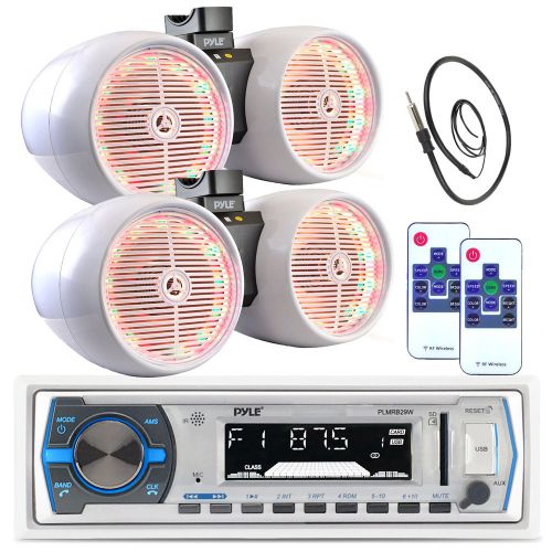 Pyle 8&#034;  white tower speaker led sets, antenna, pyle usb bluetooth aux receiver