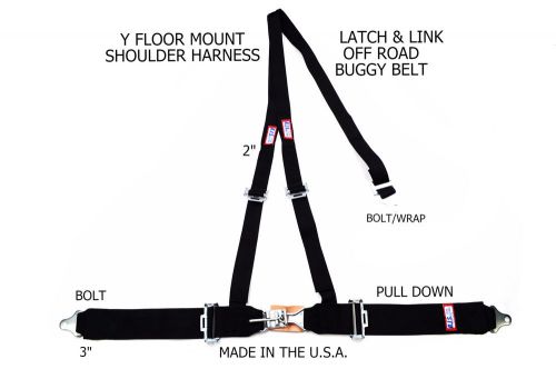Rjs racing 3 pt latch &amp; link y floor mount harness buggy belt black 4013301