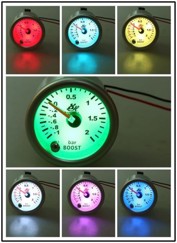 2&#034; 52mm turbo boost vacuum pressure bar gauge meter pointer smoke len led dial