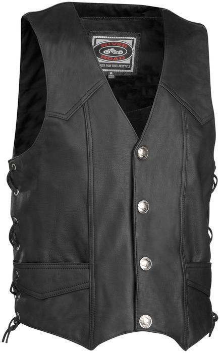 River road wyoming nickel leather motorcycle vest black 4xl/xxxx-large