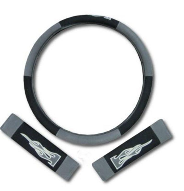 Synthetic Leather Grey Black Flame High Back Car Seat Covers 7pc Pkg #3, US $48.93, image 4