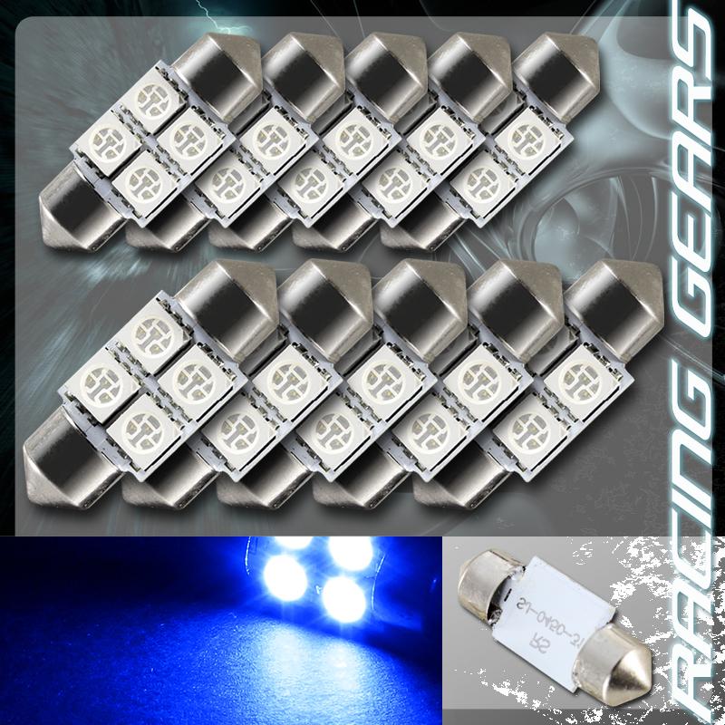 10x universal 31mm blue 4 smd led festoon replacement dome map glove light bulb