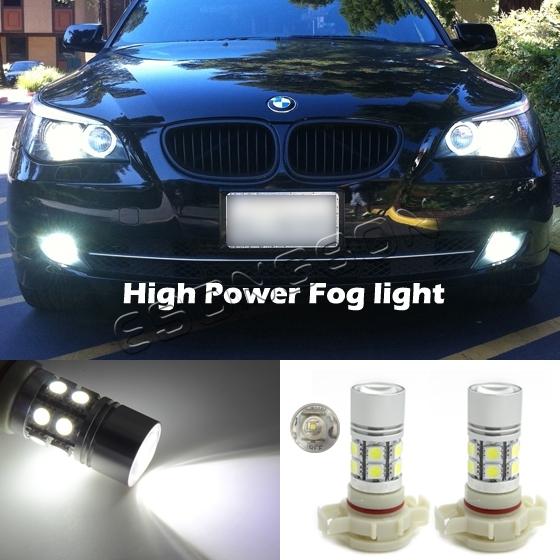 2x white h16 5202 genuine cree + 12 smd led projector fog driving light bulb drl