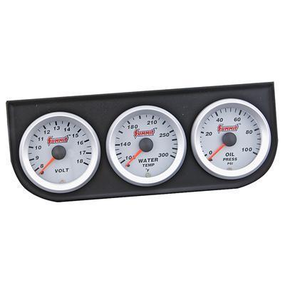 Summit gauge kit analog silver 2 1/16" oil psi water temperature voltmeter