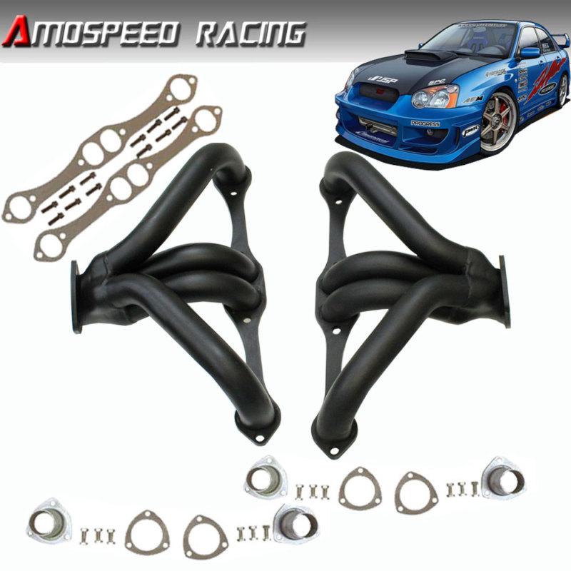 1955-1957 sbc chevy shorty hugger headers corvette bel air black coated