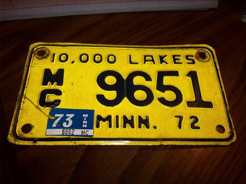 1972 72 minnesota mn motorcycle bike motor cycle license plate tag 