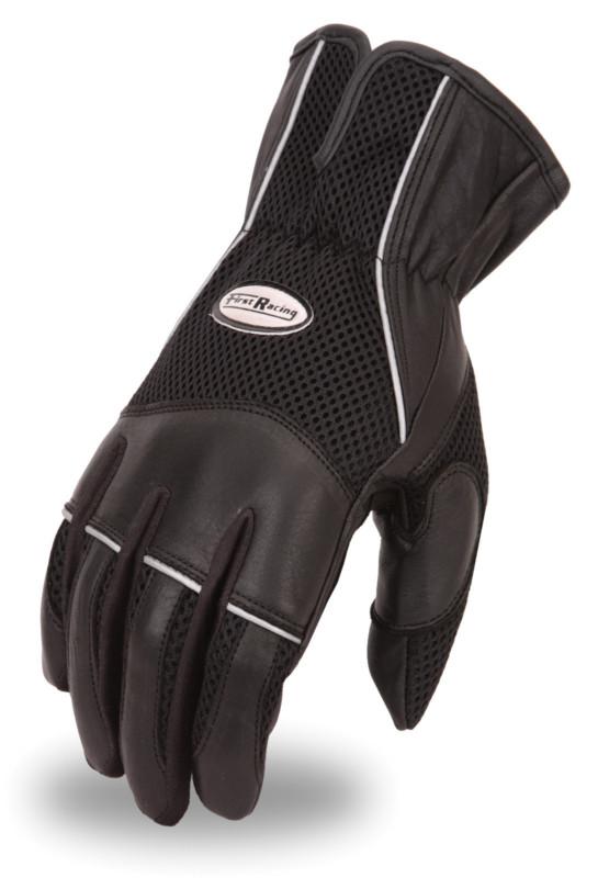 First racing mens mesh leather black riding gloves size large