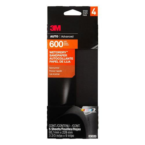 3m 600 grit wet or dry automotive sandpaper 3 2/3" x 9" sanding sheet 5pk 3020