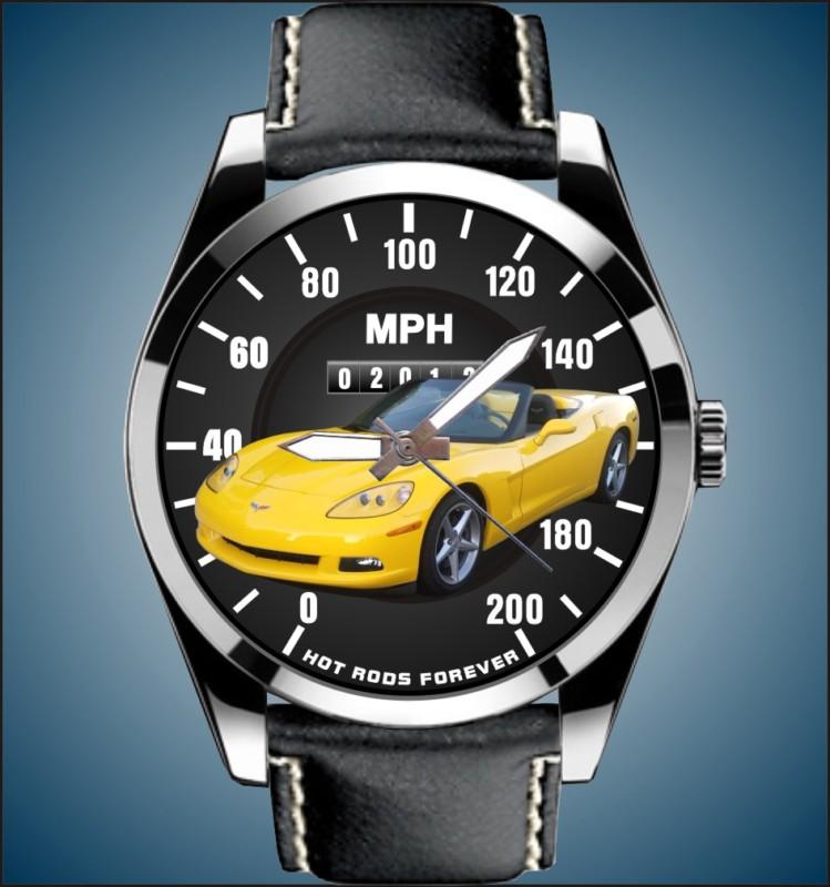 Yellow vette 2008 2009 2010 2011 2012 convertible speedometer art leather watch