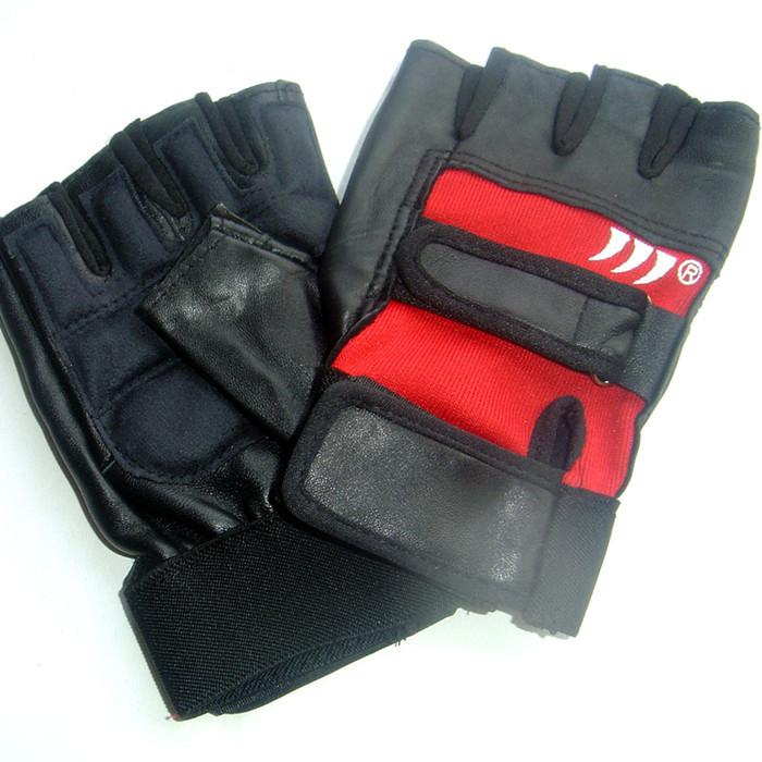  leather weightlifting gym body building training fitness riding gloves red
