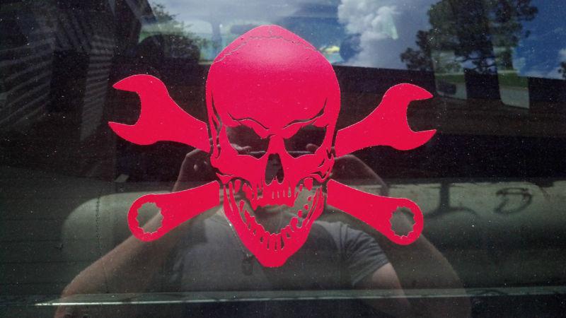 Skull and crossed wrench vinyl decal sticker jdm  mechanic mulisha   