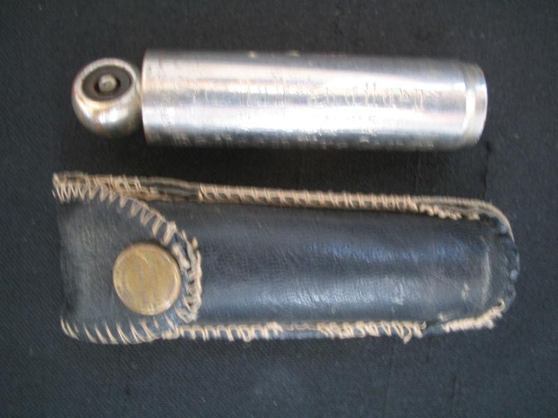 Antique schrader balloon tire guage & leather pouch works 