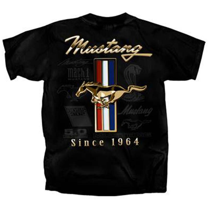 Mustang t-shirt short sleeve x-large black golden tri-bar "mustang since 1964"