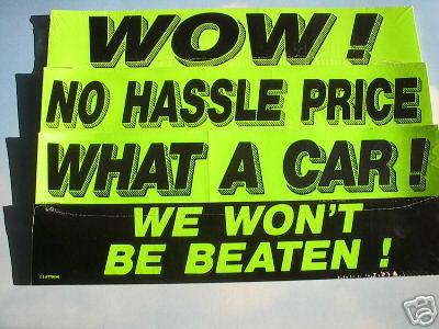 *car dealer 4 dozen auto window advertise sticker slogans  #9 green/black