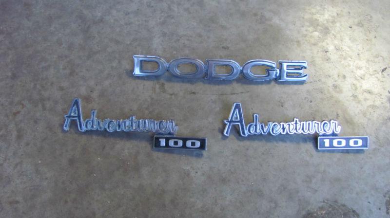 Dodge "adventurer 100" emblems lot x3 vtg 70's fender hood oem chrome 4033339 78