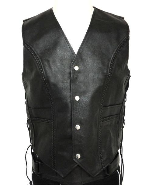 5xl size mens leather motorcycle braided side laces biker vest brand new