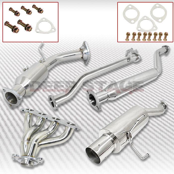 Stainless cat back exhaust system 4" tip muffler+header+piping 02-05 civic si hb