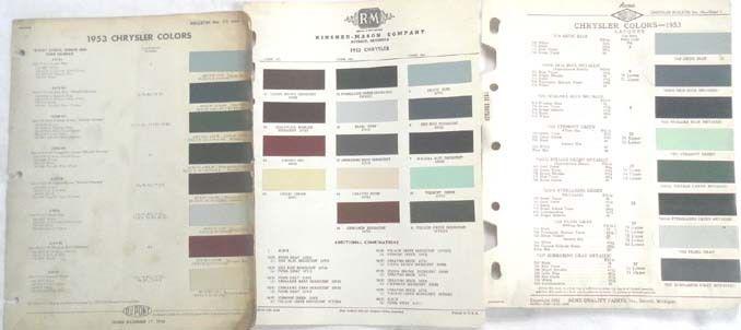 1953 chrysler dupont and  r-m  acme  color paint chip chart all models original