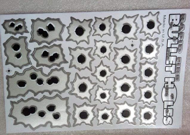 Free silver rapid fire fake  bullet holes shot racing car sticker decal sheet