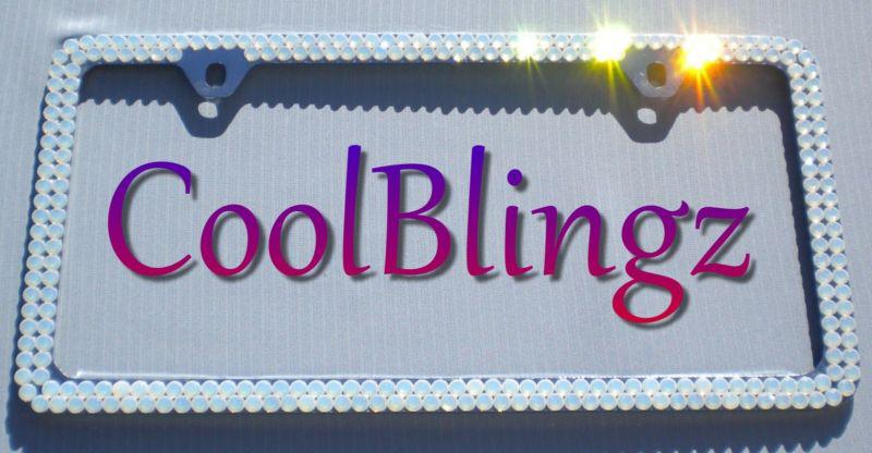 Super bling white opal crystal license plate frame made with swarovski elements