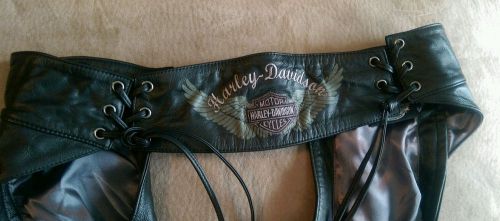 Women's size small harley davidson genuine leather chap black embroidered