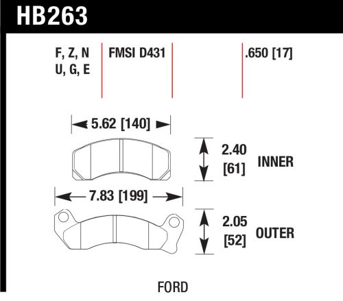 Hawk hb263n.650 hp plus brake pad ford mustang thunderbird mercury cougar .650