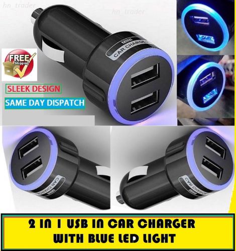 New mini usb dual port 12v universal in car charger adapter -black with led ring