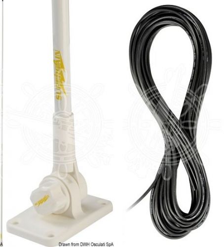 Glomex white swiveling 2300mm vhf portofino antenna with 6m cable