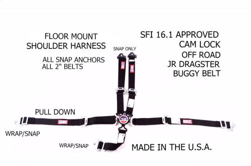 Rjs sfi 16.1 5pt cam lock jr dragster floor mount belt black 1017401