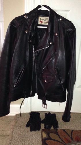 Vintage black leather motorcycle jacket and gloves from the leather shop - sz 44