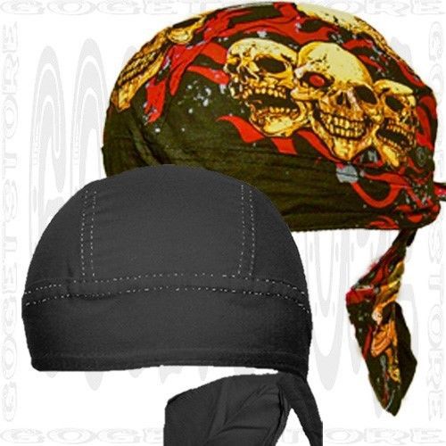Reaper skulls black do sweat band skull cap doo rag head 2 lot save biker du hat