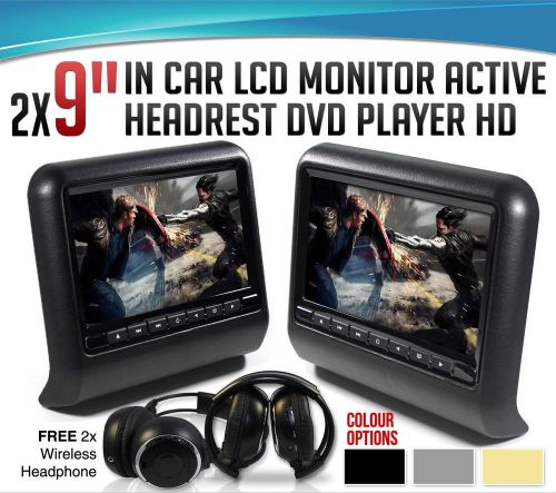 Black pair 9 inch car headrest tablet dvd player wireless controller sd usb hdmi