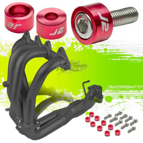 J2 for 98-02 cg f23 black exhaust manifold header+red washer cup bolts