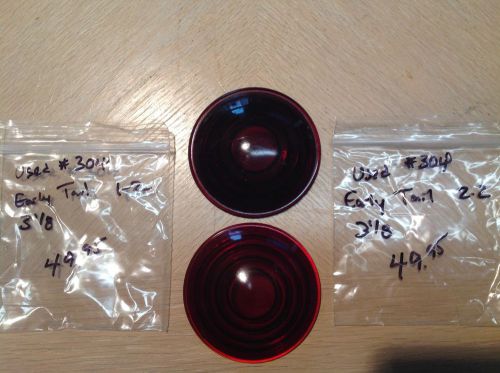 Lqqk!  rare! pair vintage 304 3-1/8&#034; early tail lamp light red glass