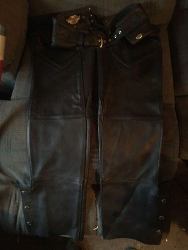 Harley davidson black leather motorcycle chaps size s/m never worn