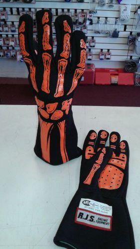 Rjs racing skeleton single layer nomex racing gloves sfi 3.3/1 orange