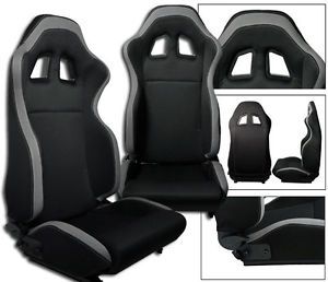 New 2 black &amp; gray cloth racing seat reclinable + sliders for chevrolet ****