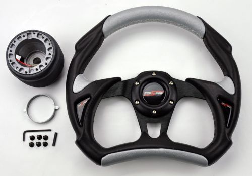 Honda 30cm jdm black silver battle steering wheel w/ boss kit hub adapter