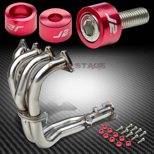 J2 for 92-93 da/db b18 exhaust manifold 4-2-1 header+red washer cup bolts