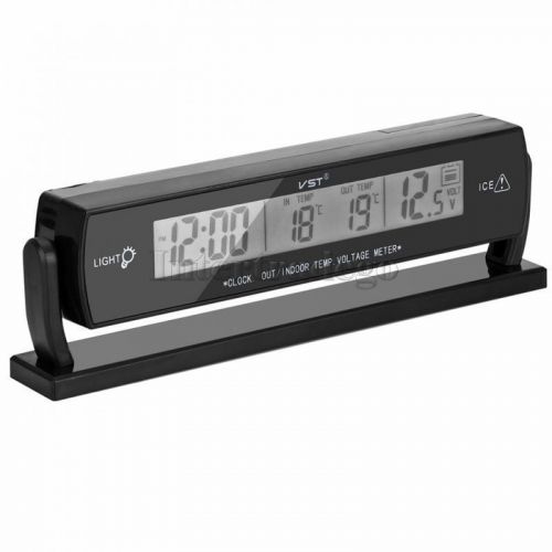 Car digital clock temperature voltage meter thermometer lcd blue display