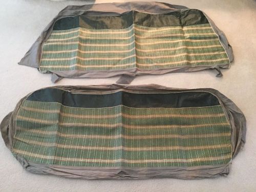Wow! vintage 1950s plaid car truck pick-up bench seat cover green cream red lqqk