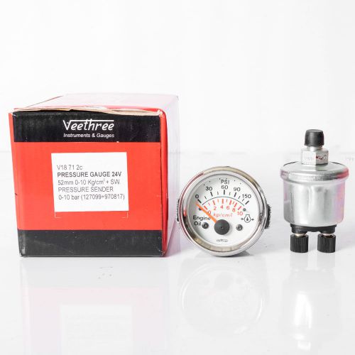 Vintage veethree white 52mm 0-10 kg/cm pressure gage 24v + sender 0-10 bar