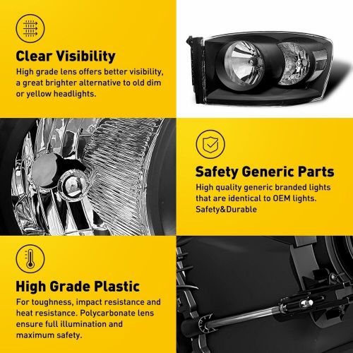 Pair For 2006-2008 Dodge Ram 1500 2500 3500 Headlights Black Headlamps LH+RH SET, US $109.99, image 11