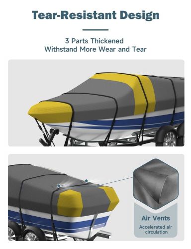 Boat Cover with Motor Cover 600D Solution-Dyed Polyester Waterproof Trailerable, US $116.34, image 2