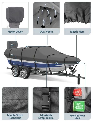 Boat Cover with Motor Cover 600D Solution-Dyed Polyester Waterproof Trailerable, US $116.34, image 5