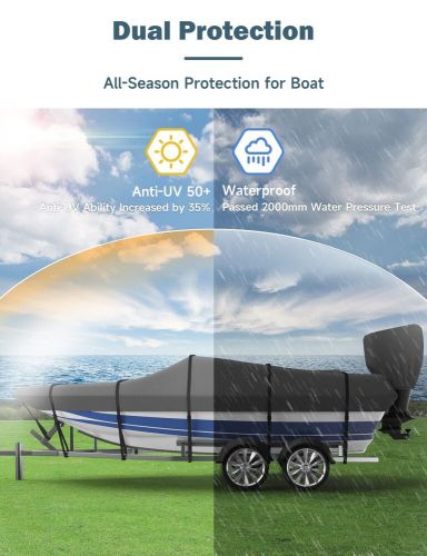 Boat Cover with Motor Cover 600D Solution-Dyed Polyester Waterproof Trailerable, US $116.34, image 8