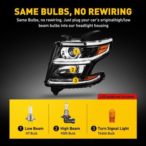 FOR 15-20 Chevy Suburban LED Strip Bar With Projector Headlights DRL LH RH Pair, US $292.99, image 3