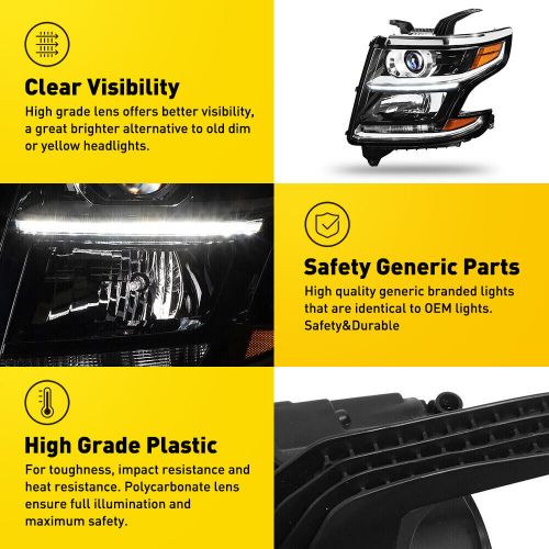 FOR 15-20 Chevy Suburban LED Strip Bar With Projector Headlights DRL LH RH Pair, US $292.99, image 19