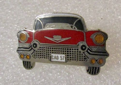 Vintage 57' cadillac red - enamel lapel pin badge - automobilia, hot rod
